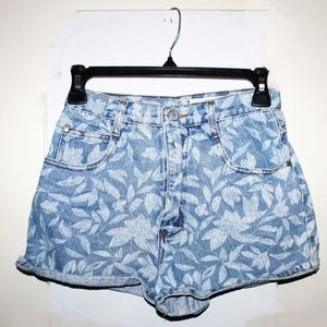 Vintage Floral Print Denim Shorts
